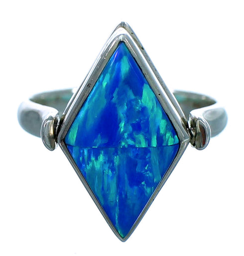 Blue Opal Turquoise Reversible Sterling Silver Ring Size 5-1/2 LX113273